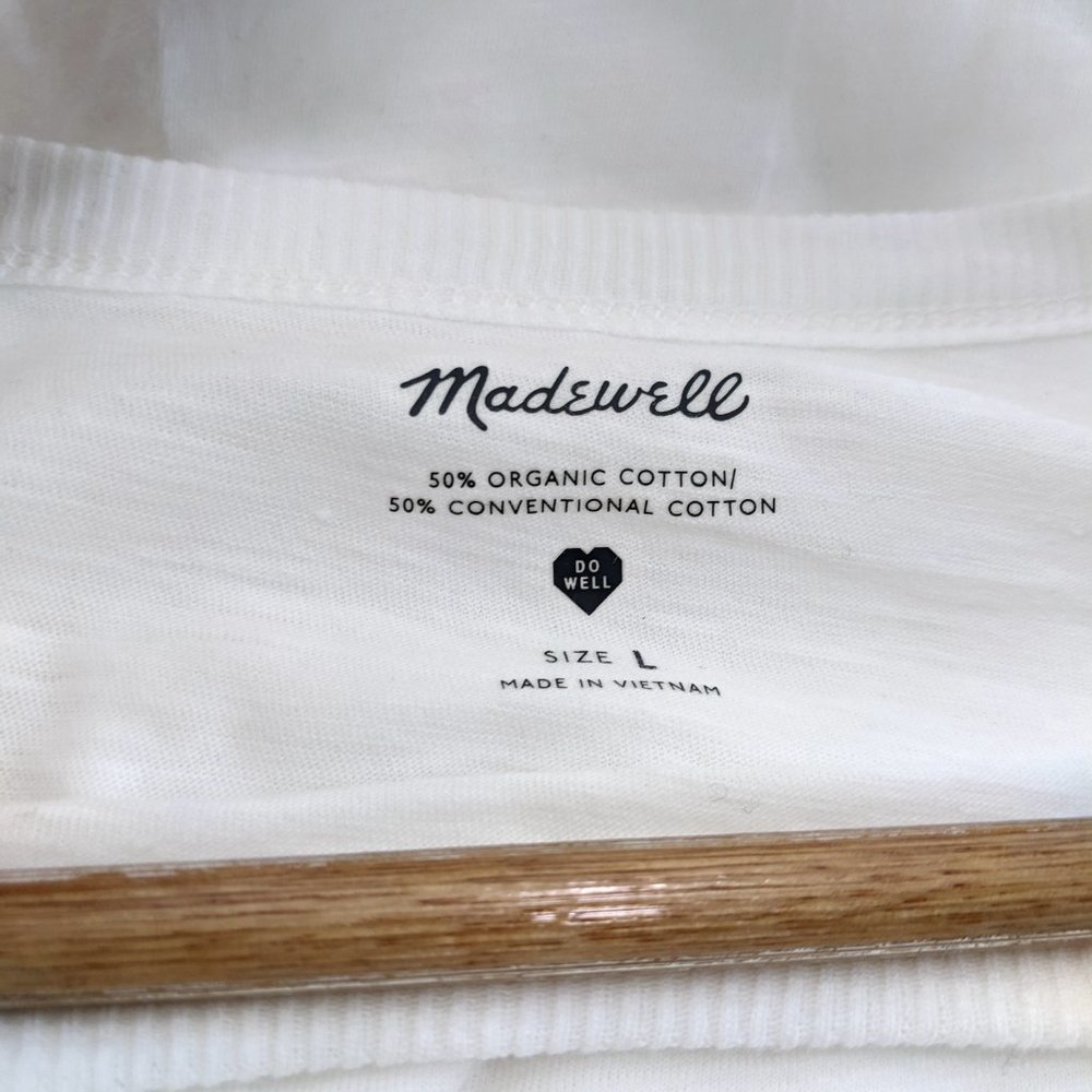 Madewell Size L Womens Whisper Cotton Rib-Crewneck Tee In White - Picture 6 of 7
